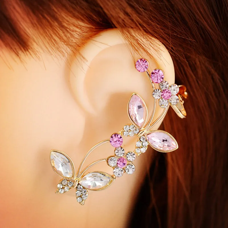New crystal rhinestone Insect butterfly rose ear cuff clip earring Top