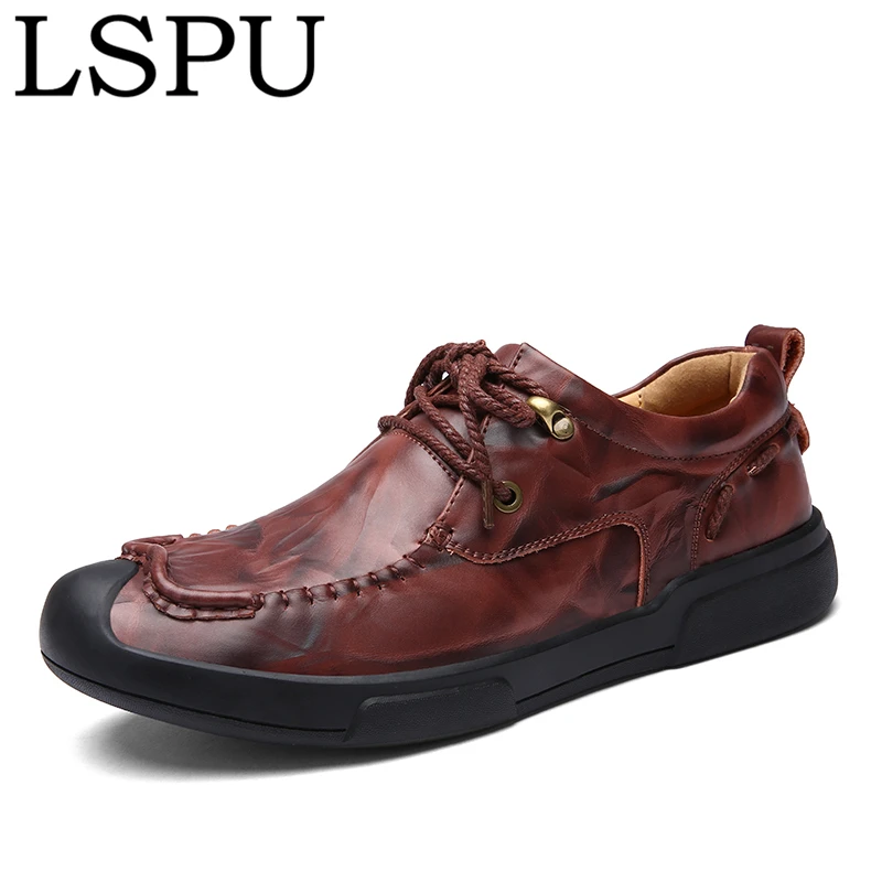 

2019 Popular British Breathable Men Leather Shoes Fashion Lace Up Handmade Men Work Shoes Comfy Soft Men Casual Shoes Size 38-44