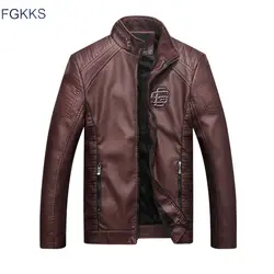 FGKKS Для мужчин Высококачественная брендовая кожаная куртка 2019 осень-зима Мужская Мода Стенд воротник мужской кожаный плащ из