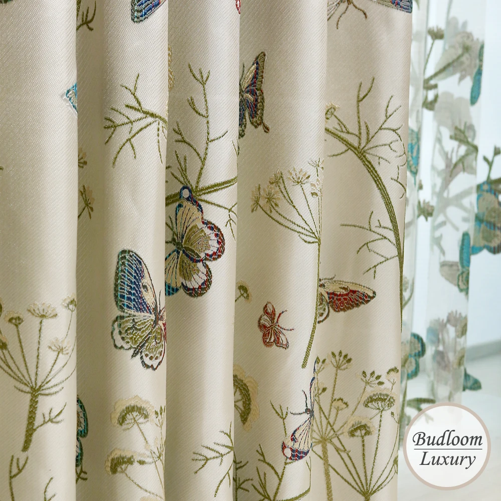 Butterfly Jacquard Luxury Curtains For Living Room Blackout Window
