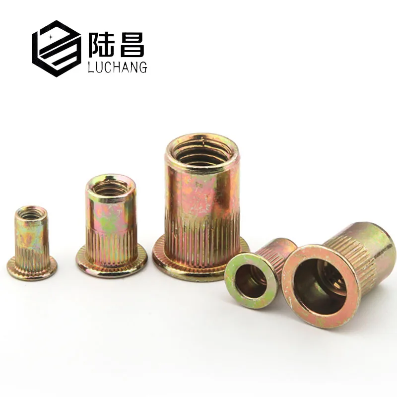 

LUCHANG 100Pcs/set M4 M5 M6 M8 Zinc Plated Knurled Nuts Rivnut Flat Head Threaded Rivet Insert Nutsert Cap Rivet Nut Assortment