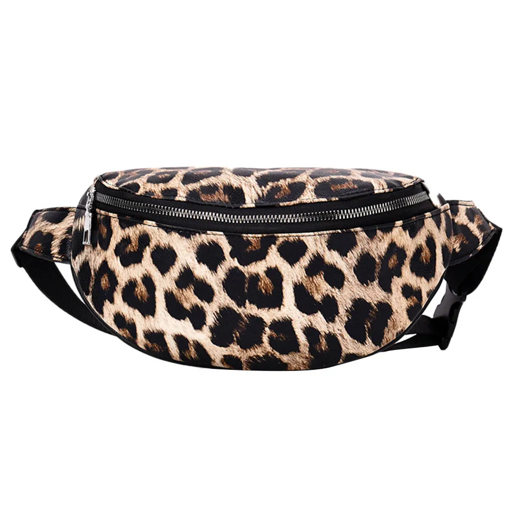 

Unisex PU Leather Messenger Bag Female Neutral Outdoor Zipper Leopard Print Sport Chest Bag Waist Bag#YL