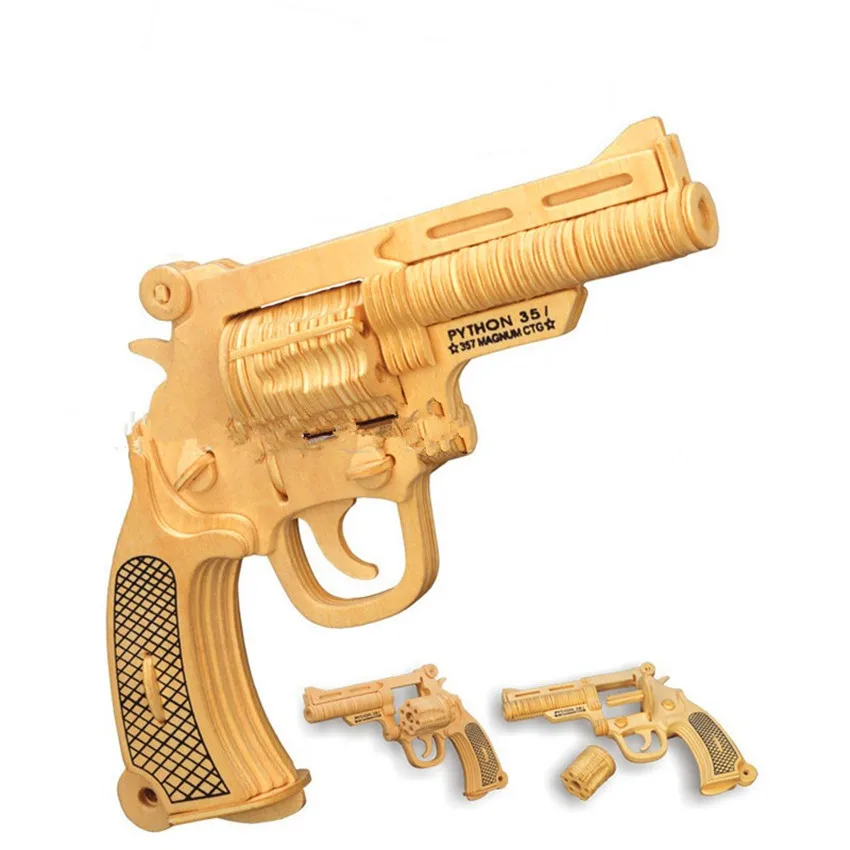 3D Wooden Revolver Gun Army Fans Military Enthusiasts Jigsaw Puzzle Toy