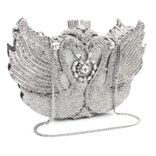 Серебряный цвет в форме животного Лебедь клатч вечерние хрустальные сумки(88141A-S