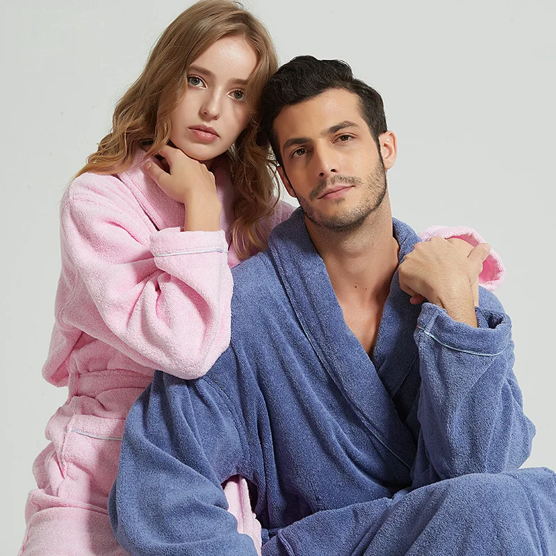 Cotton hotel bathrobes autumn and winter thick towel material nightgown long hooded absorbent bathrobe