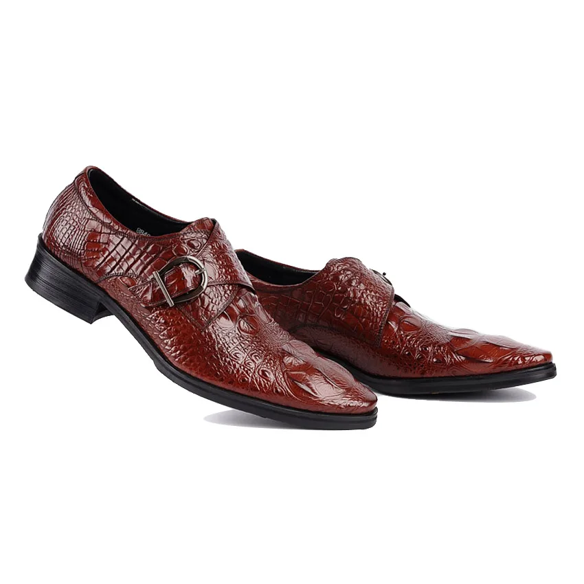 Hombre Tinto Lujo Formal Dedo Vestido vino Del Pie Los Puntiagudo De Correas Monje Cuero Negro Zapatos Oficina Ymx16 Calzado Cocodrilo Hombres Auténtico wqwr1OgZS