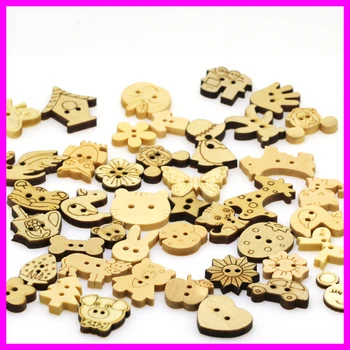 

100pcs/lot loose buttons assorted Patterns Randomly Mixed Natural Wooden Buttons 2 Holes sewing buttons for Craft/Scrapbooking