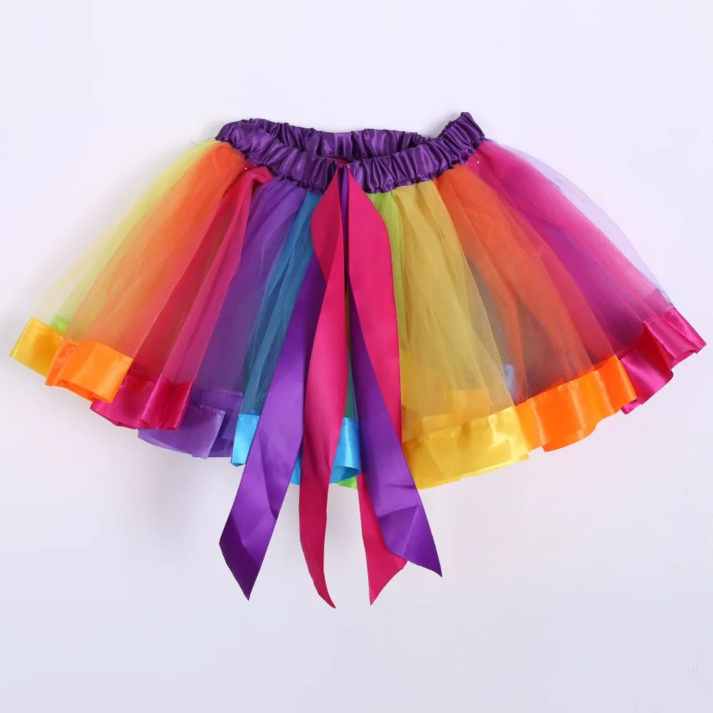 Girls Kid Rainbow Pettiskirt Bowknot Skirt Lovely Ribbons Tutu Skirt