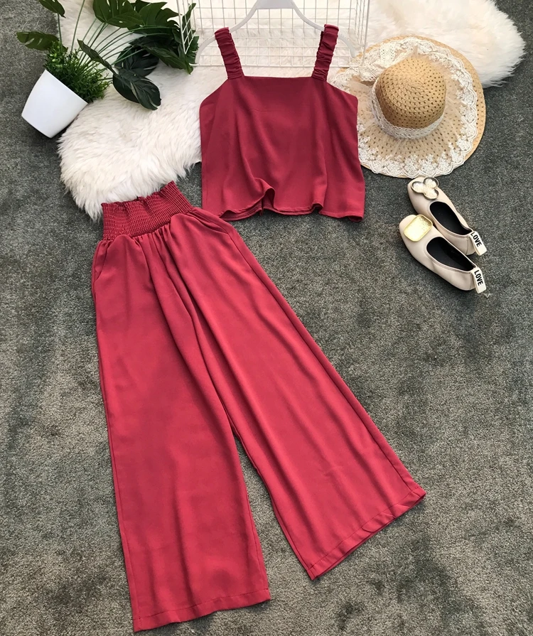 ALPHALMODA/2019 Летняя женская Свободная майка + широкие брюки повседневный комплект из