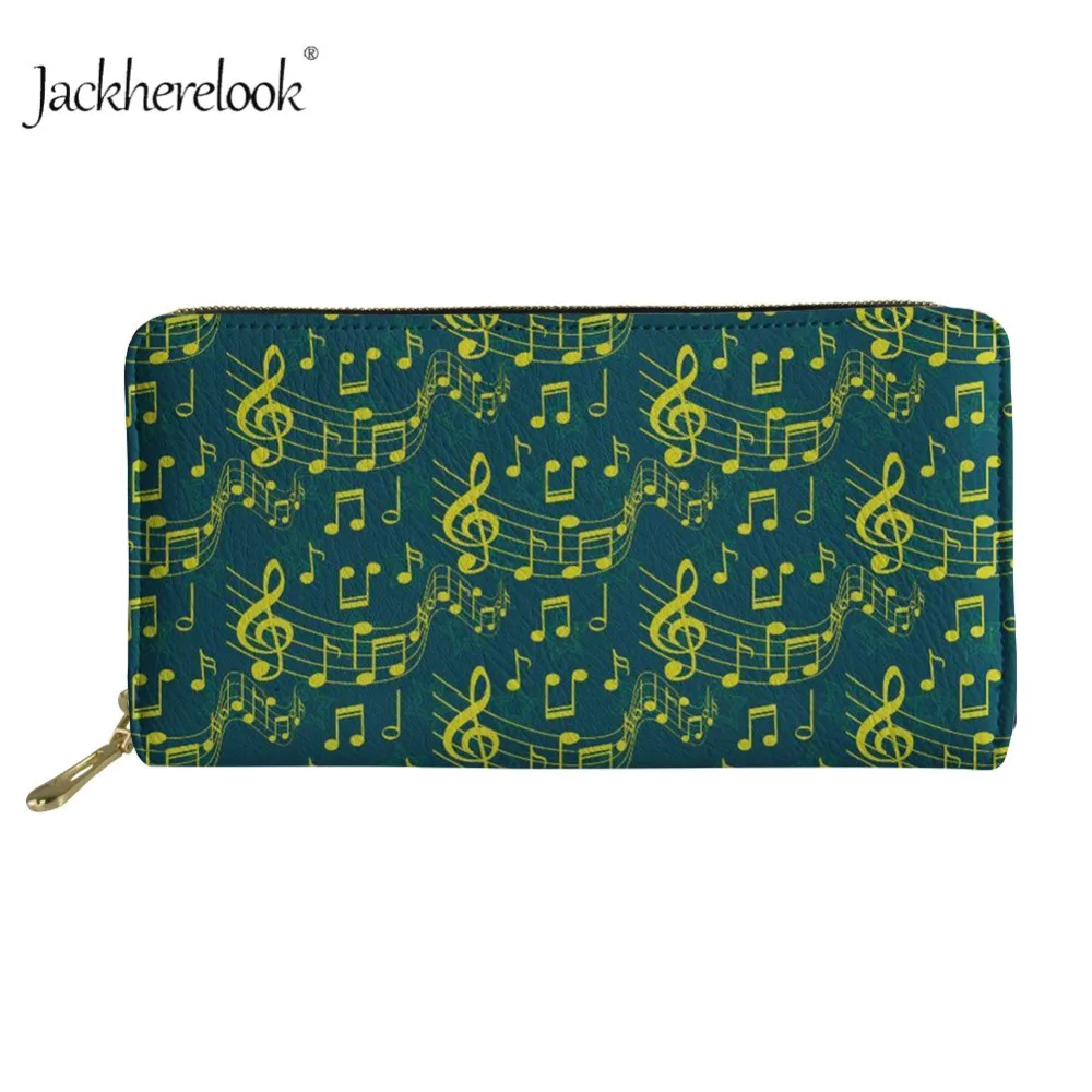 

Jackherelook Music Note Style Women Wallets Long Money Purse Coin Bag Fashion Ladies Green Leather Cards Holders Fold Handbags