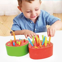 Montessori Educational Wooden Sensory Toys For Children Apple Catch Insect Magnetic Memory Training Matching Pair Game Blocks