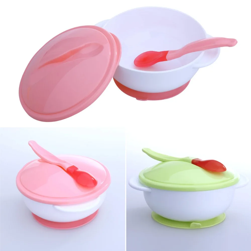 

3Pcs/set Baby Tableware Dinnerware Suction Bowl with Temperature Sensing Spoon baby food Baby dinner Feeding Bowls dishes