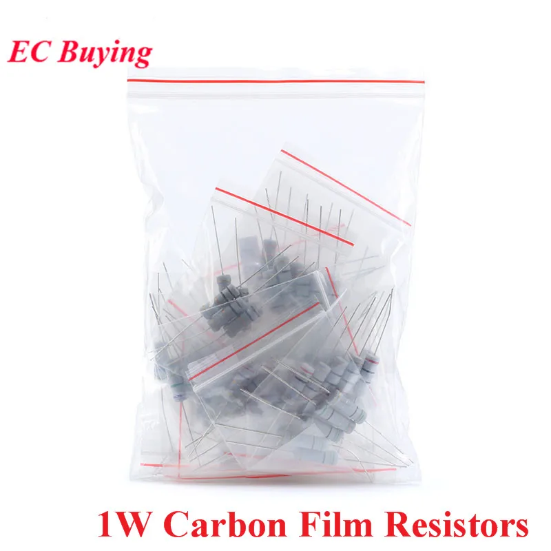 

300pcs 1W Carbon Film Resistors 0.1 Ohm to 750 ohm or 1K to 2M 5% Assorted Kit Resistance 30 Values*10pcs