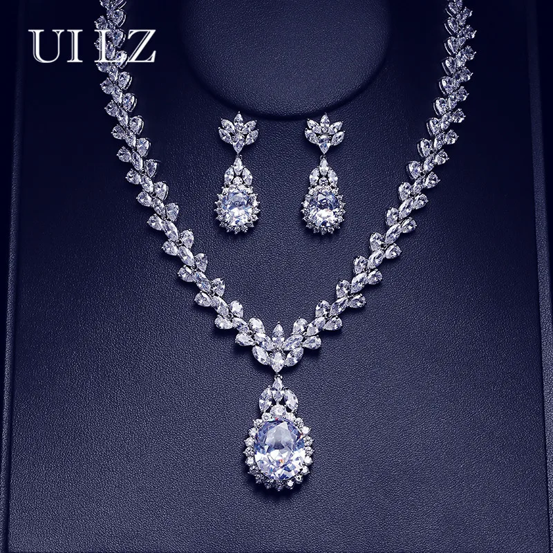 

UILZ Hot selling 2017 New Fashion Bridal Wedding Prom Women Jewelry Crystal Cubic Zircon Necklace And Earring Set US295