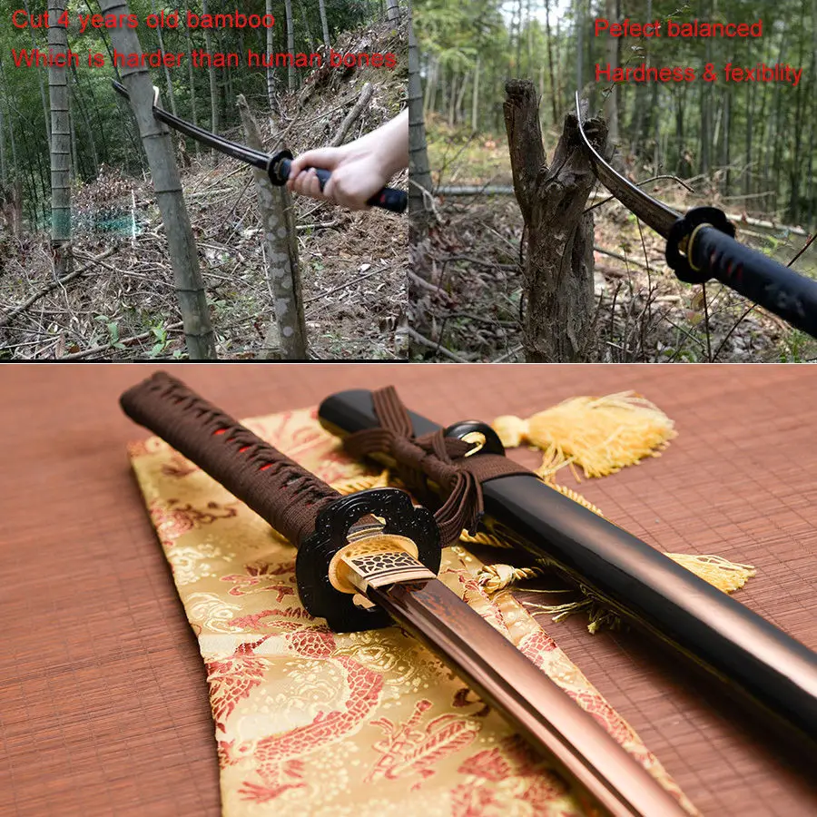 

Hand Forged Red Damascus Steel Katana Japanese Samurai Real Sword no Shake Fitted