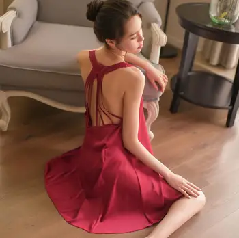 

Ladies Sexy Silk Satin Nightdress Lace Nightgown Sleeveless Nighties Backles Sleepshirt Backless Night Wear Sleep Wear For Women