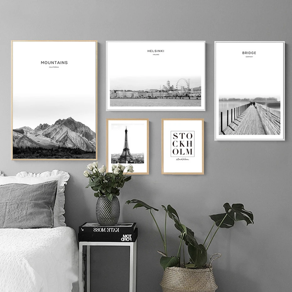 

Landscape Canvas Paintings Inspiring Nordic Black White Minimalist Poster Print Wall Art Picture for Kids Living Room Home Decor