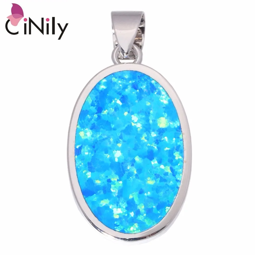 

CiNily Created Blue White Fire Opal Silver Plated Wholesale Hot Sell Fashion Jewelry for Women Wedding Pendant 1 1/8" OD6702-03