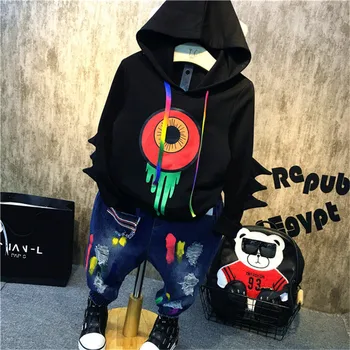 

Fashion Autumn Baby Boys Hip-hop Dance Clothing Hoodies Printed T Shirt+Paint Point Graffiti Jeans Suits Toddlers Sport Clothing