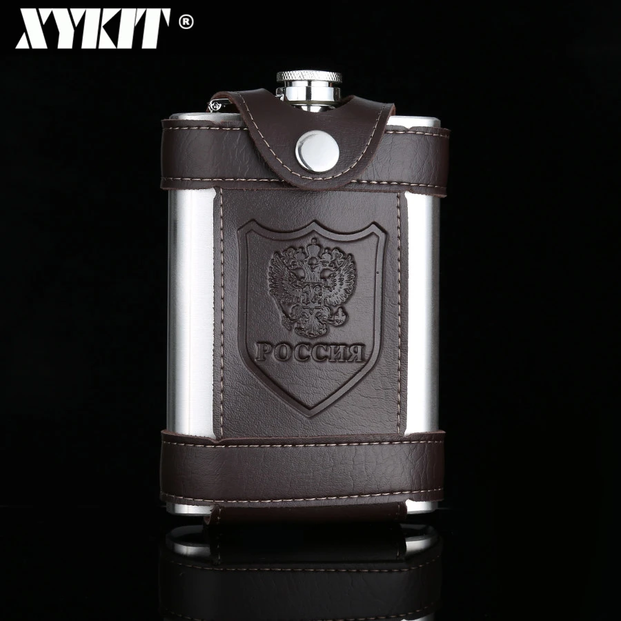 XYKIT 9 oz мини фляга для алкоголя из нержавеющей стали ликер фляжка для виски винная фляжка портативный коричневый кожаный кобура фляги для напитков