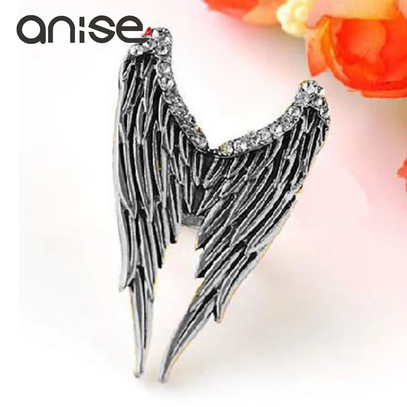 Anise Vintage Angel Wings Ring Punk Antique Silver Open Finger Ring