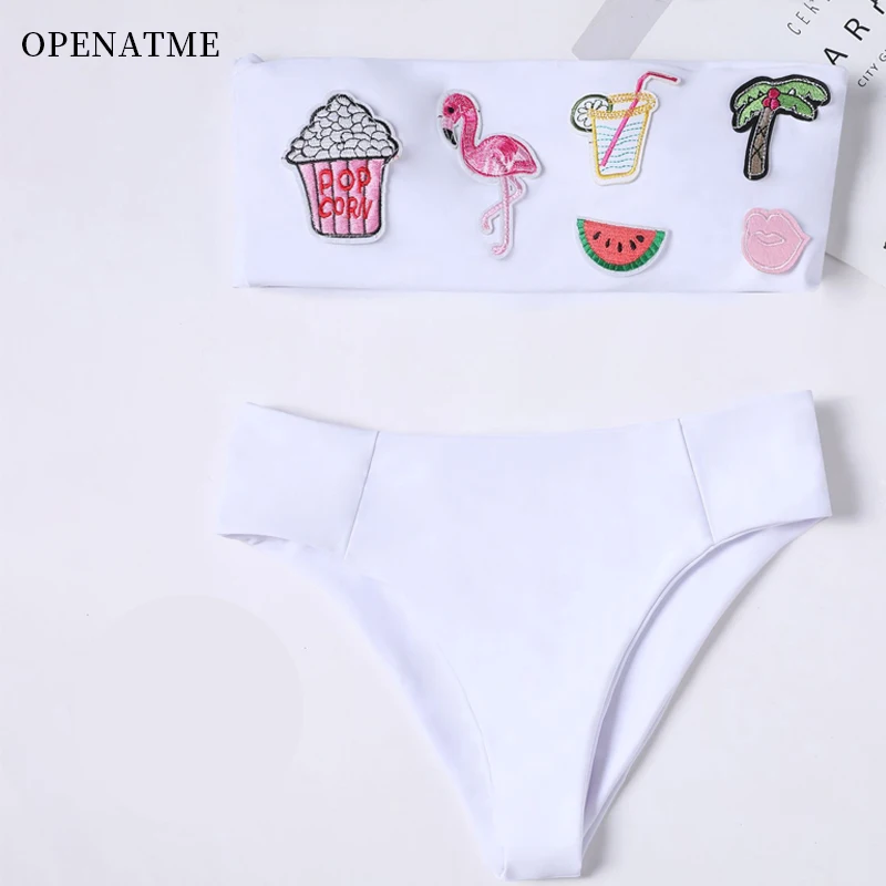 

OPENATME High Waist Bikini for Women Embroidery Flower Sexy Swimsuit Summer Female Bathing Suit Swimwear