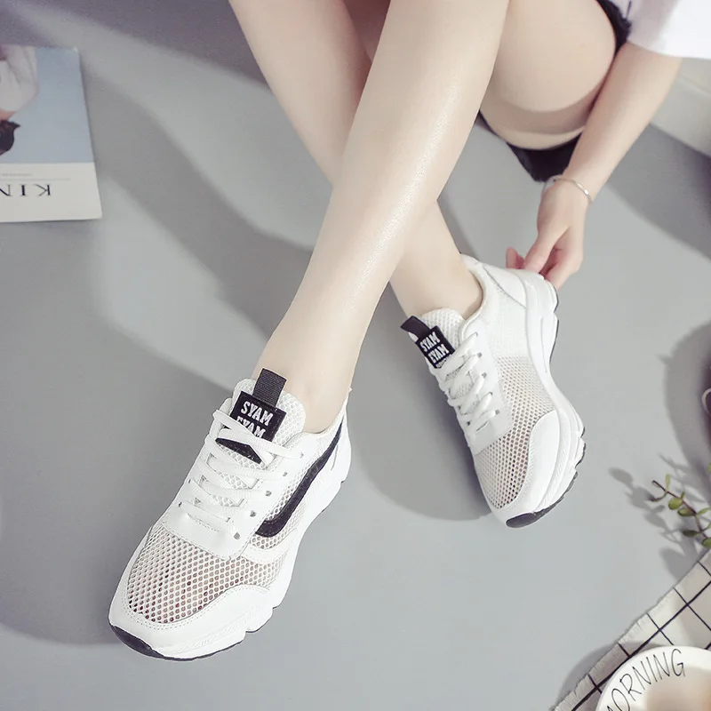 Женская обувь; спортивная модная летняя обувь на шнуровке; белые кроссовки; chaussures femme; легкая Вулканизированная обувь; женские сетчатые кроссовки; повседневная обувь