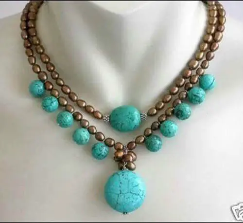 

Beautiful Turquoise and pearl necklace ^^^@^Noble style Natural Fine jewe FREE SHIPPING