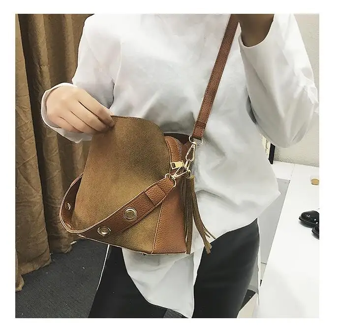 Модная женская сумка-мешок, винтажная сумка-мессенджер с кисточкой, Высококачественная Ретро сумка на плечо, простая сумка через плечо, сумка-тоут LB651