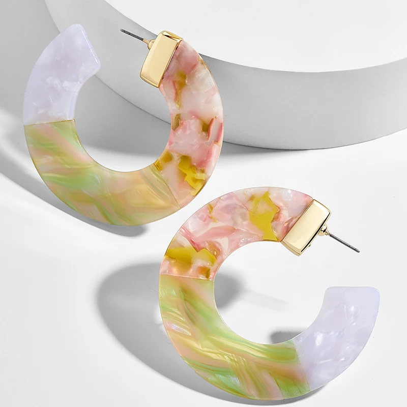 2018 New Beach Multicolor Statement Earrings Acrylic Big Hollow Round Circle Geometry Resin Dangle Drop Earring Women Jewelry