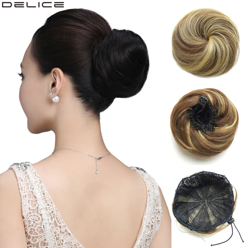 

Women's Straight Donut Chignon Elastic Rubber Band Hair Bun Drawstring Clip In Synthetic Hair Buns Hairpieces DELICE HAIR