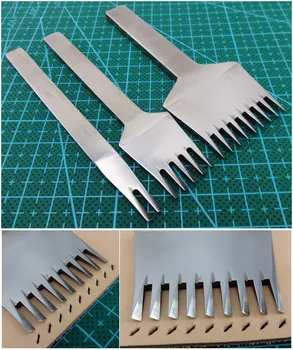 

4mm 2+5+9 prong European Style Leather Craft Sewing Stitching Lacing Punch Chisel Pricking Iron Tool Set Kit - Cutter Knife