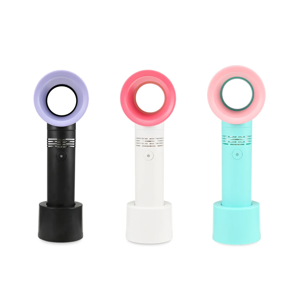 

Portable Mini Bladeless Fan Operated Cordless USB Rechargeable Handheld Cooler No Leaf LED Handy Fan With 3 Fan Speed Level