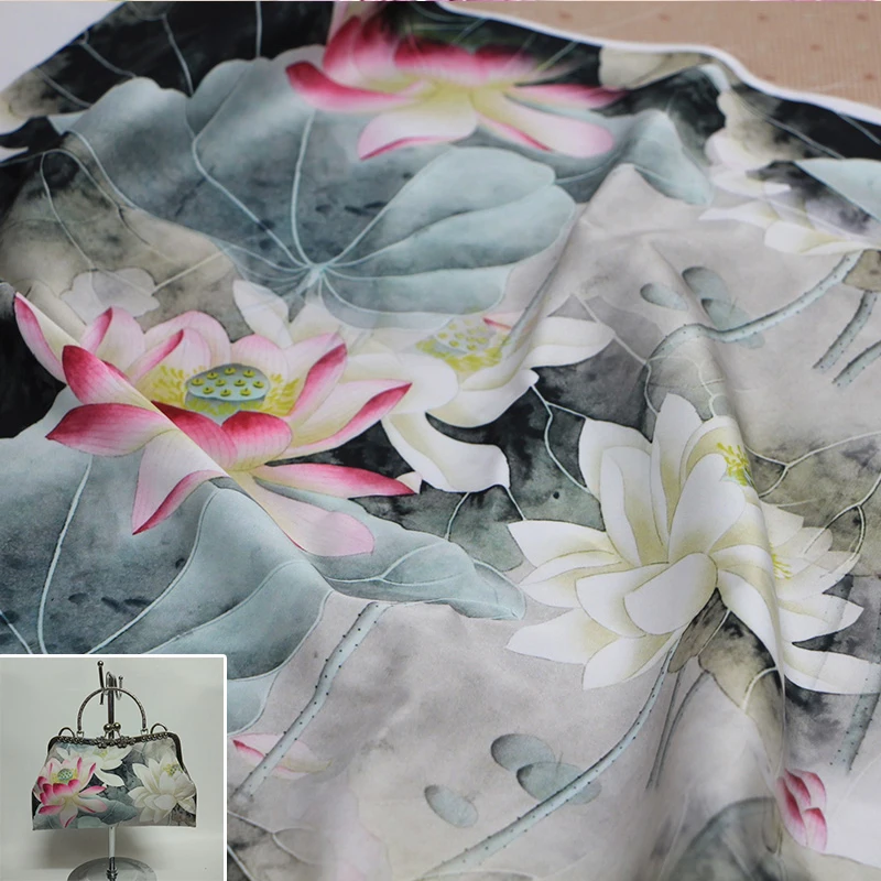 50x140cm/piece Ink Lotus Flower Chinoiserie High Quality Manual