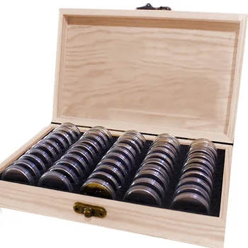 

Wood Coins Display Box Commemorative Coin Display Box Coin Protection Box Wooden Case 50 Coin Home Storage Organization