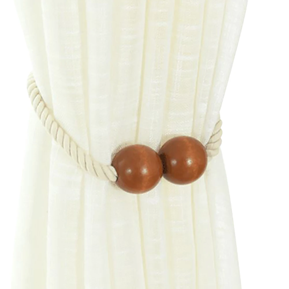 54 см Стильный Магнитный деревянный шарик плетение веревка занавес Tieback кольцо держатель декор домашнего окна - Цвет: Coffee