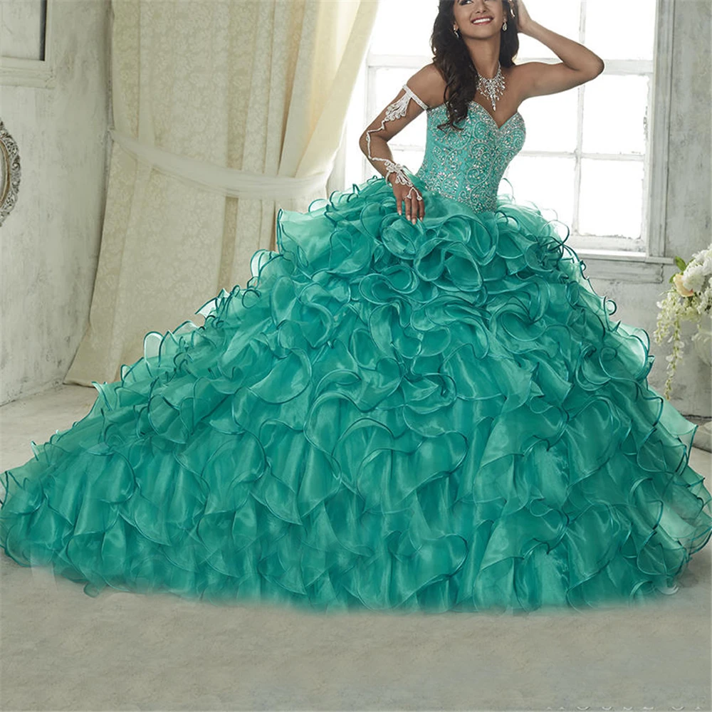 Vestido бальное платье халат de baln зеленые кристаллы Бисероплетение Элегантный корт Поезд ручной работы vestidos de 15 agnos quinceanera платья