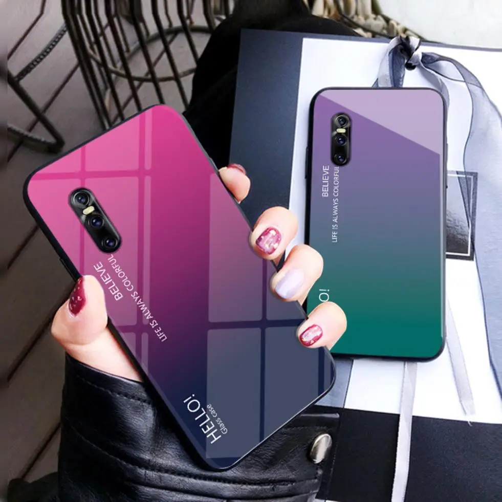 ДЛЯ vivo X27 чехол тонкий мраморный градиентный цвет Закаленное стекло силиконовый
