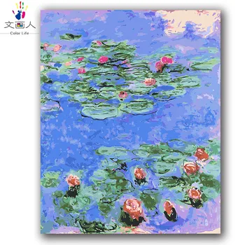 

Blooming water lilies monet famous painting by numbers with kits on canvas diy drawing for coloring by numbers 3 pieces painting