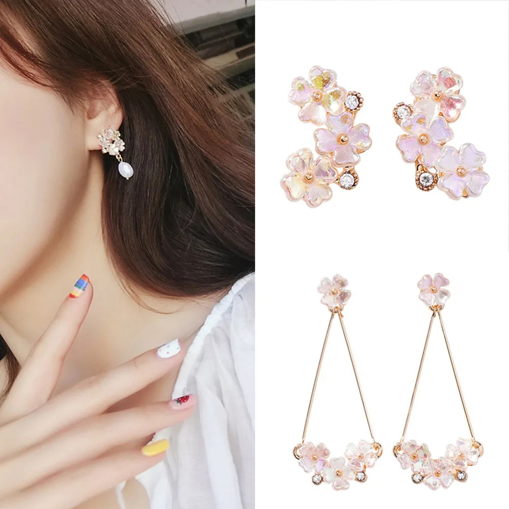 

1Pair Korean Fashion Drop Earring Women Shell Rhinestone Flower Imitation Pearl Vintage Boho Wedding Party Jewelry Accessories