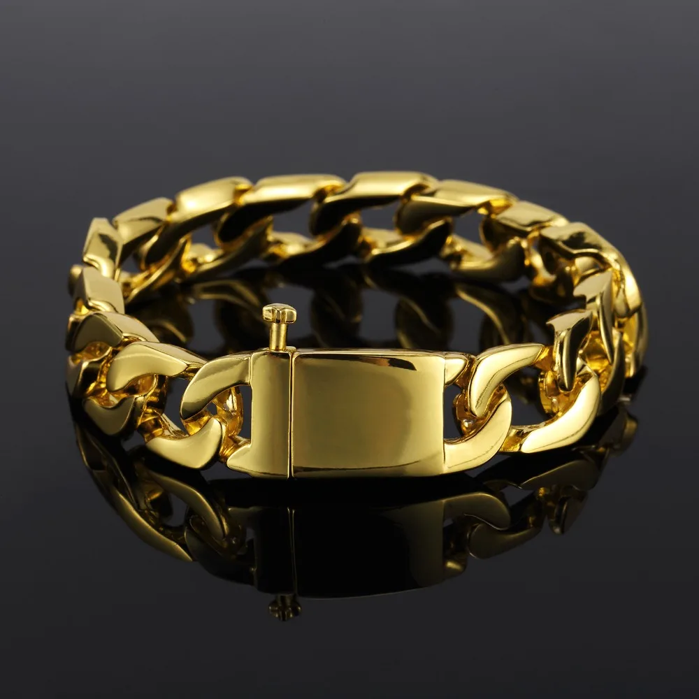 

Hip Hop Silver Gold Hip Hop Jewelry Men Miami Cuban Bracelets Women Hand Chains Bling Spring Copper Clasp Bangles