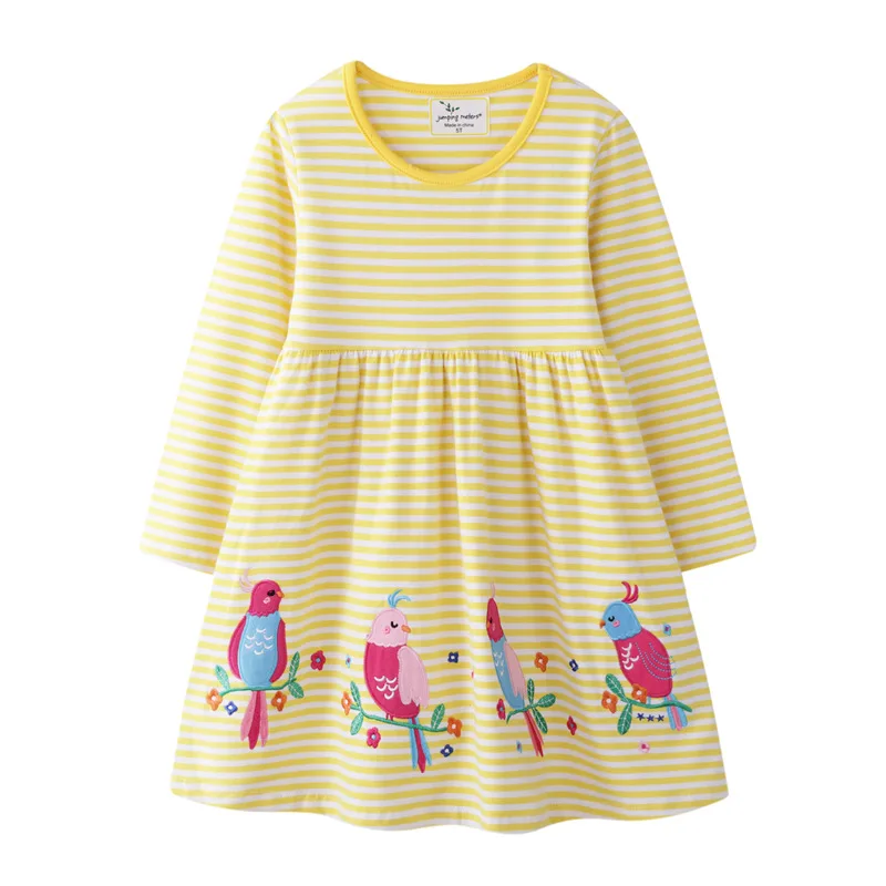 Новинка; детское хлопковое праздничное платье принцессы; весенние платья для маленьких девочек; платье с длинными рукавами с рисунком птиц и единорога; детская одежда - Цвет: 7073