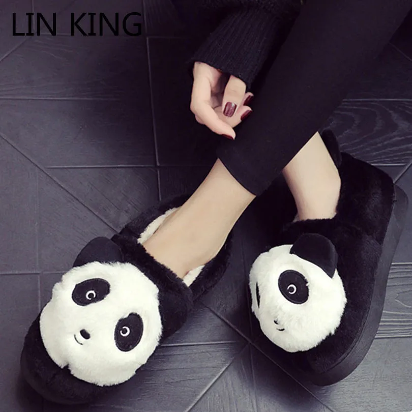

LIN KING Sweet Cartoon Panda Unisex Warm Indoor Slippers Women Men Winter Home Slippers Anti Slip Lovers Bedroom Slipeprs Shoes