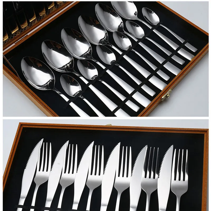  Hot Sale 24 -piece /set Pure Coloured Tableware Stainless Steel Western Knife Cutlery Kitchen Food  - 33047708247