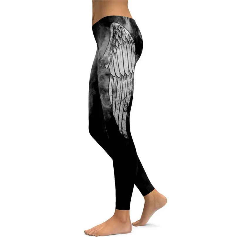 Feather Print Yoga Pants Women High Waist Sexy Workout Leggings Gym Sports Athlete Fitness Running Trousers  #3J#F (6) - 