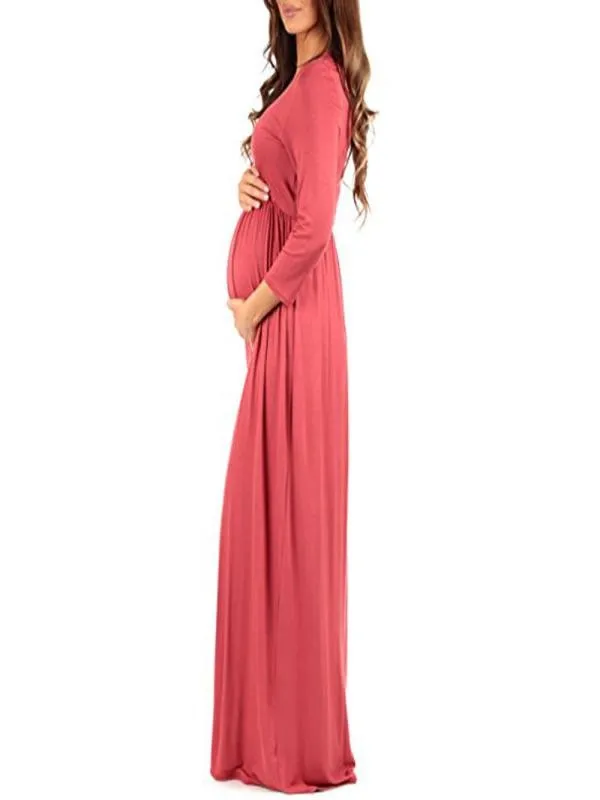 MUQGEW Элегантное платье для женщин укутать Ruched материнства беременных Твердые 3/4 с v-образным вырезом свободное платье femme enceinte# y2