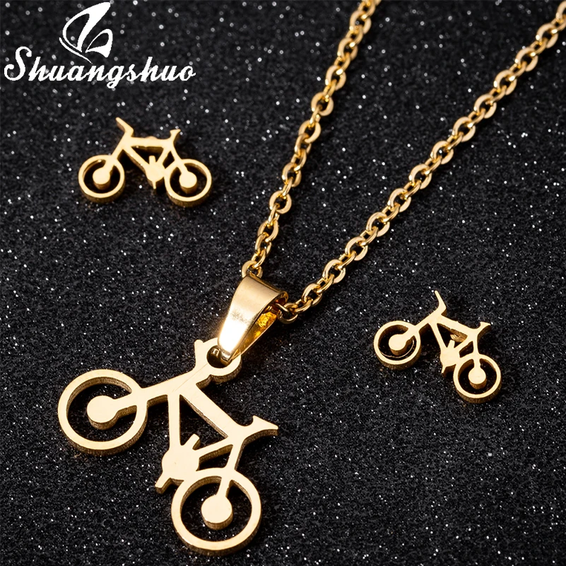 

Shuangshuo Punk Fashion Stainless Steel Bike Charm Necklace Women Bicycle Chain Necklaces Christmas Jewelry Everyday Collar Gift