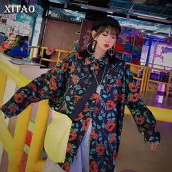 XITAO Tide винтажная блузка с принтом женская одежда 2019 Мода корейский отложной воротник длинный рукав свободный покрой рубашка Топ ZLL4213