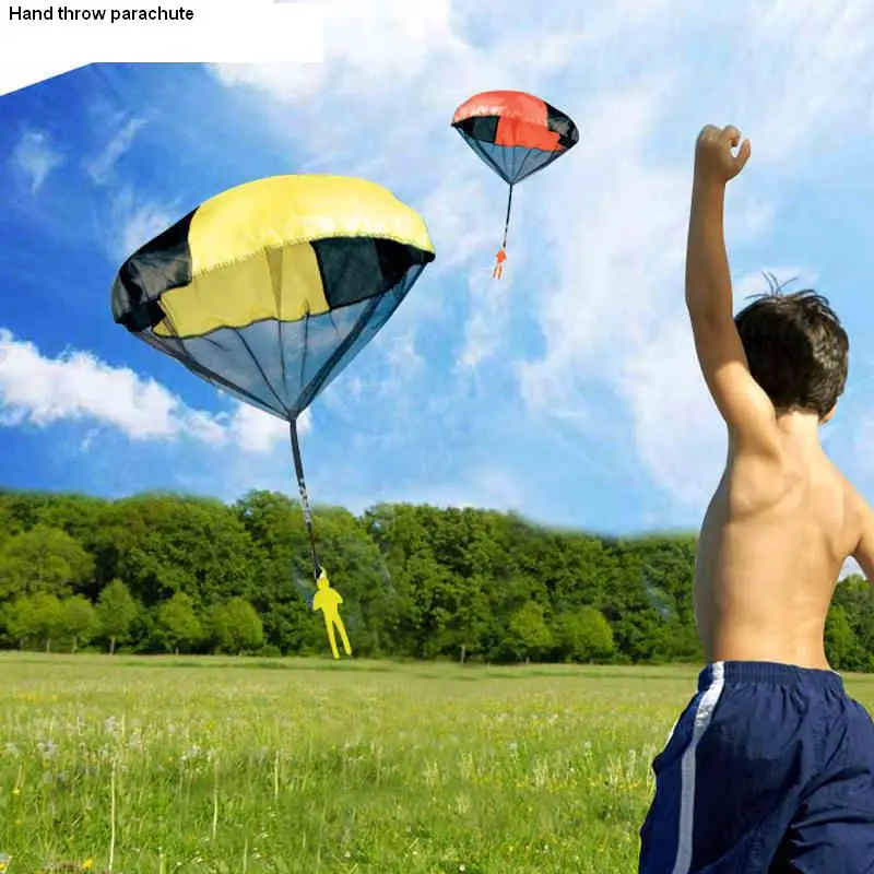 Hand throw parachute kids outdoor game play fun exercise toy sport