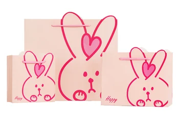 

20pcs Cute Rabbit Gift Bag White/Pink Kraft Paper Bag with Handles Birthday Party Decorations Supplies Paper Bags for Gifts